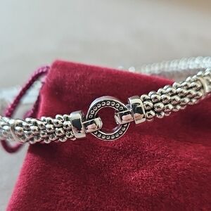 Lagos Sterling Silver Enso Circle Caviar Beaded Bracelet